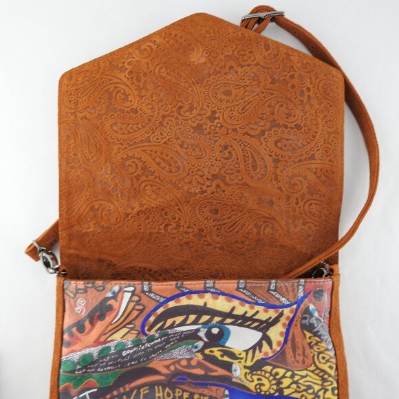 Freedom24 Handmade Leather Crossbody Purse Eyes Wide Open Authenticity Dust Bag - Picture 3 of 14